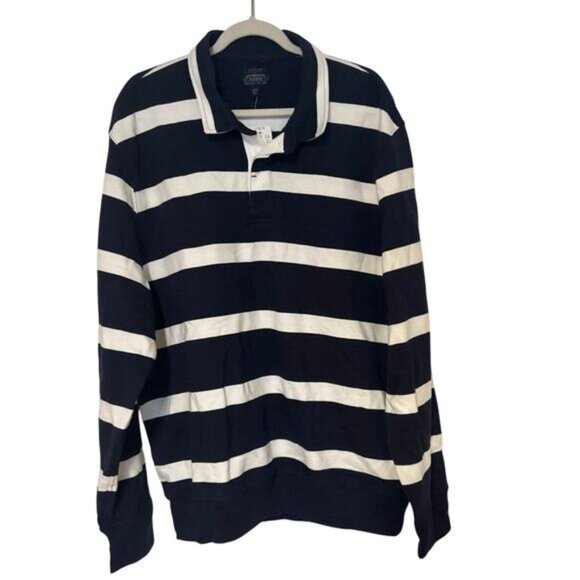 NWT J.Crew Striped Rugby Pullover Sweatshirt Navy White Size XXL - Picture 2 of 6